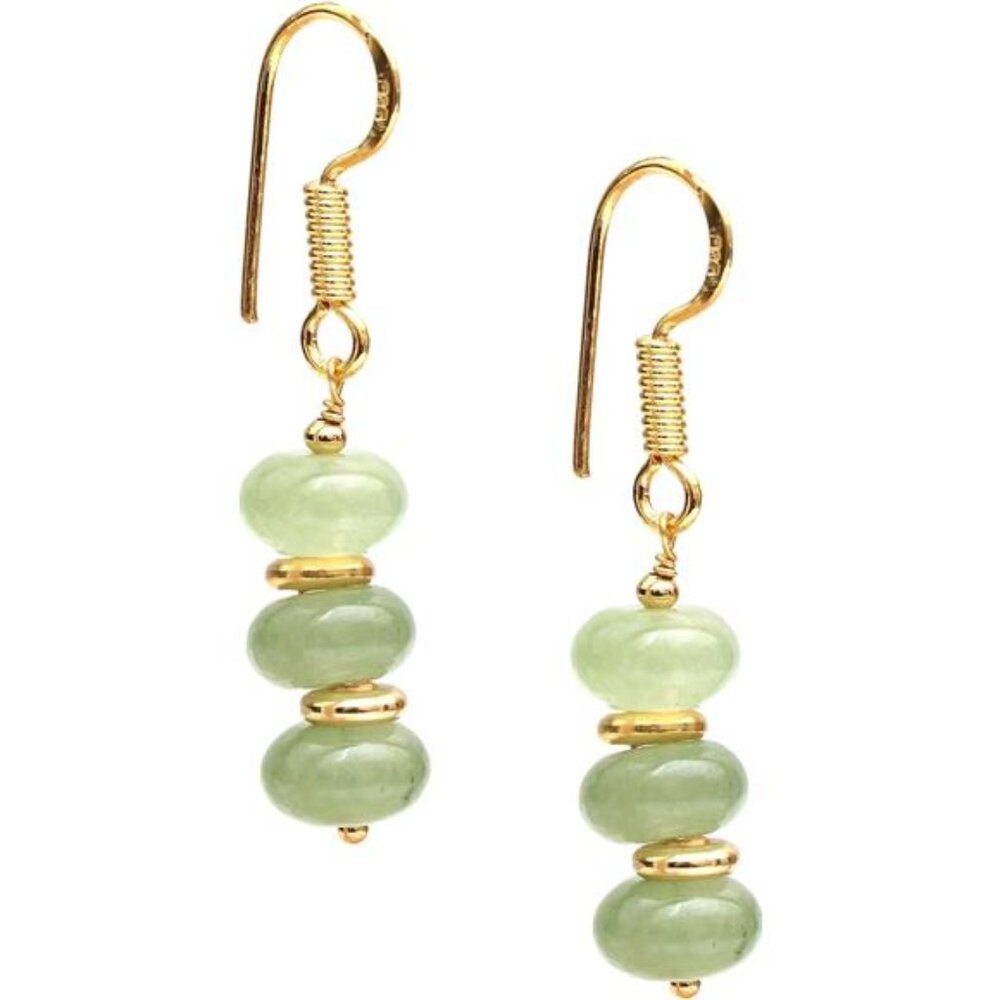 Prehnite Green Dangle Earrings | 14K Gold Plated Hooks | Sage Green Crystal
